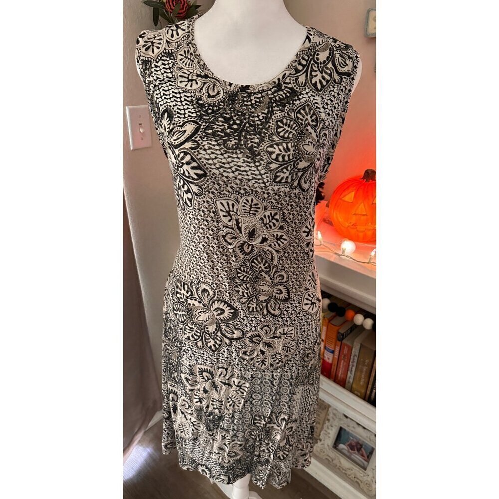 Style & Co Soft midi dress black and tan pattern floral size PXL